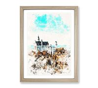 The Neuschwanstein Castle In Germany Watercolour Modern Framed Wall Art Print, Ready to Hang Picture for Living Room Bedroom Home Office Décor, Oak A2 (64 x 46 cm)