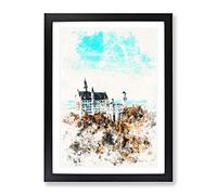 The Neuschwanstein Castle In Germany Watercolour Modern Framed Wall Art Print, Ready to Hang Picture for Living Room Bedroom Home Office Décor, Black A2 (64 x 46 cm)