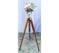 The New Antique Store Shiv Shakti Enterprises Royal Designer Nautical Chrome Spot Light Modern Teak Wood Tripod Floor Lamp Searchlight