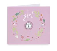 The New Born Baby Girl Silver Penny Greeting Card Presentation