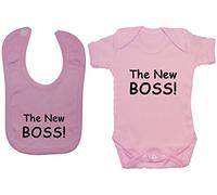 The New Boss Baby Bodysuit/Romper/T-Shirt & Feeding Bib Set - 0-3 Months - Pink