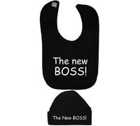 The New Boss Baby Feeding Bib & Matching Beanie Hat/Cap - 6-12 Months - Black