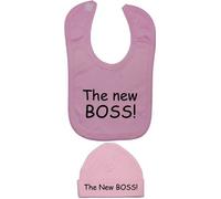 The New Boss Baby Feeding Bib & Matching Beanie Hat/Cap - 6-12 Months - Pink