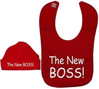The New Boss Baby Feeding Bib & Matching Beanie Hat/Cap - 6-12 Months - Red