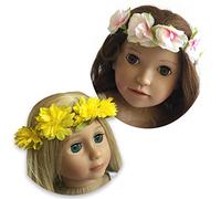 The New York Doll Collection Doll Headband Set of Two Fits 18 Inch/46cm Dolls - Flower Wreath with Satin Ribbon Pink and Yellow Set of 2 for Dolls - For Fashion Girl Dolls