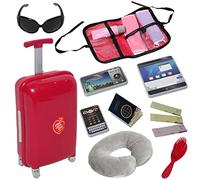 The New York Doll Collection Doll Travel Suitcase with Open and Close Carry on Luggage, Ticket, Passport & 12 other Baby Doll Accessories - Red Colour Travel Suitcase Set for 18 Inch / 46cm Dolls