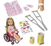 The New York Doll Collection Doll Wheelchair Set for 18 Inch / 46 cm Dolls Includes Leg Cast, Arm Cast, Bandage Crutches & Wheel Chair + Bonus Accessories - Doll Playset - Doll Accessories