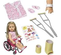 The New York Doll Collection Doll Wheelchair Set for 18 Inch / 46 cm Dolls Includes Leg Cast, Arm Cast, Bandage Crutches & Wheel Chair + Bonus Accessories - Doll Playset - Doll Accessories