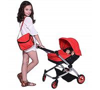 The New York Doll Collection Modern Twin Doll Deluxe Baby Boo Buggy Stroller Red Quilted Fabric - Beautiful Dolls Pram with Adjustable Height - Free Diaper Bag - Extra Tall