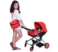 The New York Doll Collection Modern Twin Doll Deluxe Baby Boo Buggy Stroller Red Quilted Fabric - Beautiful Dolls Pram with Adjustable Height - Free Diaper Bag - Extra Tall