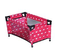The New York Doll Collection Pink Doll Travel Cot Bed With White Hearts Design- fit 18 inch/46cm Dolls - Baby Toy Accessories Includes Zip Up Storage Bag For Fashion Girl Dolls - Doll Play Accessories