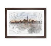 The New York Skyline in Abstract Framed Print | A2 Walnut Framed Wall Art | Ready to Hang | Abstract Cityscape Picture | Living Room Bedroom Lounge Office