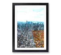 The New York Skyline with Central Park Painting Framed Print | A2 Black Framed Wall Art | Ready to Hang | Modern Cityscape Picture | Living Room Bedroom Lounge Office