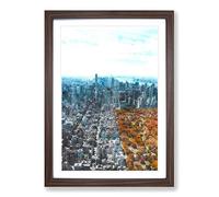 The New York Skyline with Central Park Painting Framed Print | A2 Walnut Framed Wall Art | Ready to Hang | Modern Cityscape Picture | Living Room Bedroom Lounge Office