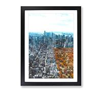 The New York Skyline With Central Park Painting Modern Framed Print | A2 Black Framed Wall Art | Ready to Hang | Modern Cityscape Picture | Living Room Bedroom Lounge Office