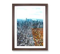 The New York Skyline With Central Park Painting Modern Framed Print | A4 Walnut Framed Wall Art | Ready to Hang | Modern Cityscape Picture | Living Room Bedroom Lounge Office