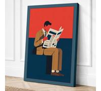 The Newspaper Reader Retro Canvas Wall Art Print 24x16 Inch (61 x 41 cm)