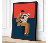 The Newspaper Reader Retro Canvas Wall Art Print 24x16 Inch (61 x 41 cm)