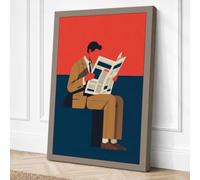 The Newspaper Reader Retro Canvas Wall Art Print 30x20 Inch (76 x 51 cm)