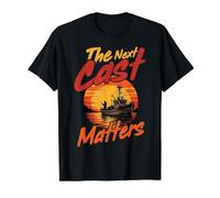The Next Cast Matters Vintage Fishing Boat Sunset Angler Value Graphic T-Shirt, Men, Black, M