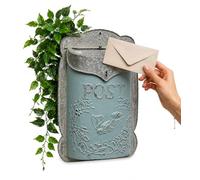 The Nifty Nook I Vintage Style Post Box I Nostalgic Charm Home Decor I Farmhouse Design I 15.9" Height x 11" Wide (Blue)