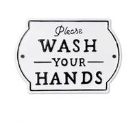 THE NIFTY NOOK "Please Wash Your Hands Vintage Metal Farmhouse Sign for Bathroom & Kitchen Décor 8.5" x 6" (Small White)