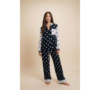 The Night Store Women's Polka Dot Viscose Pyjama Trouser Set in Black | Size: 10-12 The Night Store Black 10-12