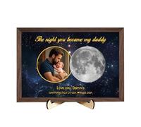 The night you became my daddy Personalized Moon Phase Art Frame Plaque,Custom Real Moon Phase Picture Sign with Name Date,Fathers Day Birthday Gifts for Dad Grandpa Home Decor