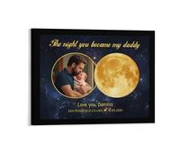 THE NIGHT YOU BECAME MY DADDY Personalized Moon Phase Canvas Frame,Custom Real Moon Phase Canvas Poster with Name Date,Fathers Day Birthday Gifts for Dad Grandpa Home Decor