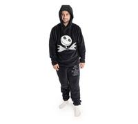 Disney The Nightmare Before Christmas Jack Skellington Mens Black Long Sleeve Long Leg Pyjama Set | Cosy Fleece Sleepwear & Loungewear | Halloween Themed Nightwear Merch - Medium