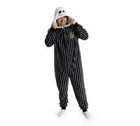 Disney The Nightmare Before Christmas Jack Skellington Unisex Black Onesie | Hooded Zip-Up Loungewear in Striped Cosy Fleece Merch - Large