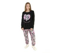 Disney The Nightmare Before Christmas Jack Skellington & Sally Womens Black & Pink Long Sleeve Long Leg Pyjama Set | Cosy Fleece Sleepwear | Love You To Death Quote Merch - Medium