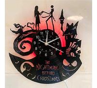 The Nightmare Christmas Theme Vinyl Record Wall Clock | Handmade Vinyl CD Quartz Clock Jack and Sally Skellington Cartoon elements Birthday Gifts Wall Color | Creative Retro Home Decor Led Wall clock