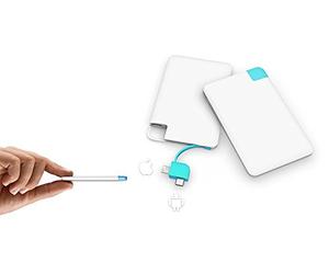 The Ninth Day External Battery Charger Portable Ultra Thin 2500 mAh Credit Card Power Bank,Built-In All-in-One Cable for iOS and Android Devices