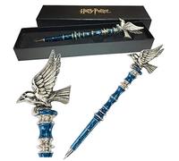 The Noble Collection Harry Potter Silver-Plated Ravenclaw Pen - 8in (21cm) Topped With Ravenclaw Raven House Mascot - Officially Licensed Film Set Movie Props Gifts Stationery