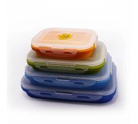 The Nomads Kitchen Collapsible Food Containers, 4 BPA Free Silicone Food Storage Containers with Leakproof Lids, Microwave Freezer & Dishwasher Safe Folding Lunch Boxes for Meal Prep, Camping & Travel