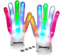 The Noodley Skeleton Flashing LED Light Gloves Kids and Teen Sized with Extra Batteries Finger Toy Cosplay Halloween Costume Accessory Boys and Girls - Ages 8-12 (Medium, White)