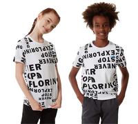 The North Face Youths Simple Dome Tee: White Tagline Toss Print: M Siz