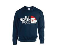The North Pole Christmas Jumper Funny Xmas Sweater Santa Claus Present Gift Idea for Him Her Unisex Kids Adult Sweatshirt(XL, Navy)
