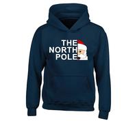 The North Pole Santa Merry Christmas Hoodie, Happy New Year Funny Santa Elf Xmas Gift Kids Adults Unisex Hoodie(M, Navy)