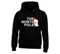 The North Pole Santa Merry Christmas Hoodie, Happy New Year Funny Santa Elf Xmas Gift Kids Adults Unisex Hoodie (Black, 12 Years)