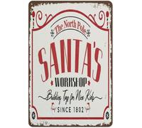 The North Pole Santa's Workshop Building Toys For Nice Kids Metal Funny For Home Cafe Bar Wall Decor Retro Plaque Metal Plate Wall Art For Home Garden Gate CafStore Gift Tin Sign 8x12 Inch