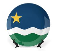 The North Star Flag Trendy Bone China Decorative Plate with Display Stand Ceramic Decor Plate Art Crafts 8inch