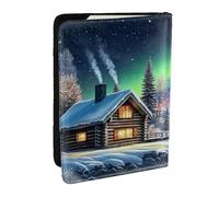The Northern Lights and The Cabin Printed Passport Holder,Travel Pu Leather Passport Cover Case Organiser for Men Women,6.5 Inch