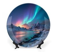 The Northern Lights at Night Bone China Decorative Plate Ceramic | Wall Dinner Plates with Display Stand for Home Kitchen Decor