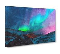 The Northern Lights Aurora Borealis Canvas Print | Gallery Wrapped 30mm Frame Wall Art | 24x16 inches | Ready to Hang | Modern Picture | Living Room Bedroom Lounge Office