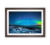 The Northern Lights Aurora Borealis in Norway Framed Print | A2 Walnut Framed Wall Art | Ready to Hang | Modern Landscape Picture | Living Room Bedroom Lounge Office