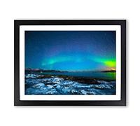 The Northern Lights Aurora Borealis In Norway Modern Art Framed Print | A3 Black Framed Wall Art | Ready to Hang | Modern Landscape Picture | Living Room Bedroom Lounge Office