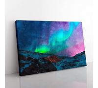 The Northern Lights Aurora Borealis Painting Modern Art Canvas Wall Art Print Ready to Hang, Framed Picture for Living Room Bedroom Home Office Décor, 76x50 cm (30x20 Inch)
