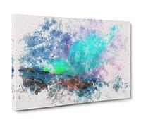 The Northern Lights Aurora Borealis Watercolour Canvas Print | Gallery Wrapped 30mm Frame Wall Art | 30x20 inches | Ready to Hang | Modern Picture | Living Room Bedroom Lounge Office